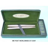 Parker 75 sterling silver fountain pen and propelling pencil set in original case with outer box
