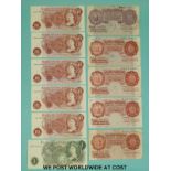 A collection of ten, 10 shilling notes, comprising five J.S Forde, four L.