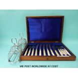 A Mappin Brothers cased plated fish service together with a pair of plated toast racks