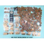 A collection of UK sundry coinage and pennies,