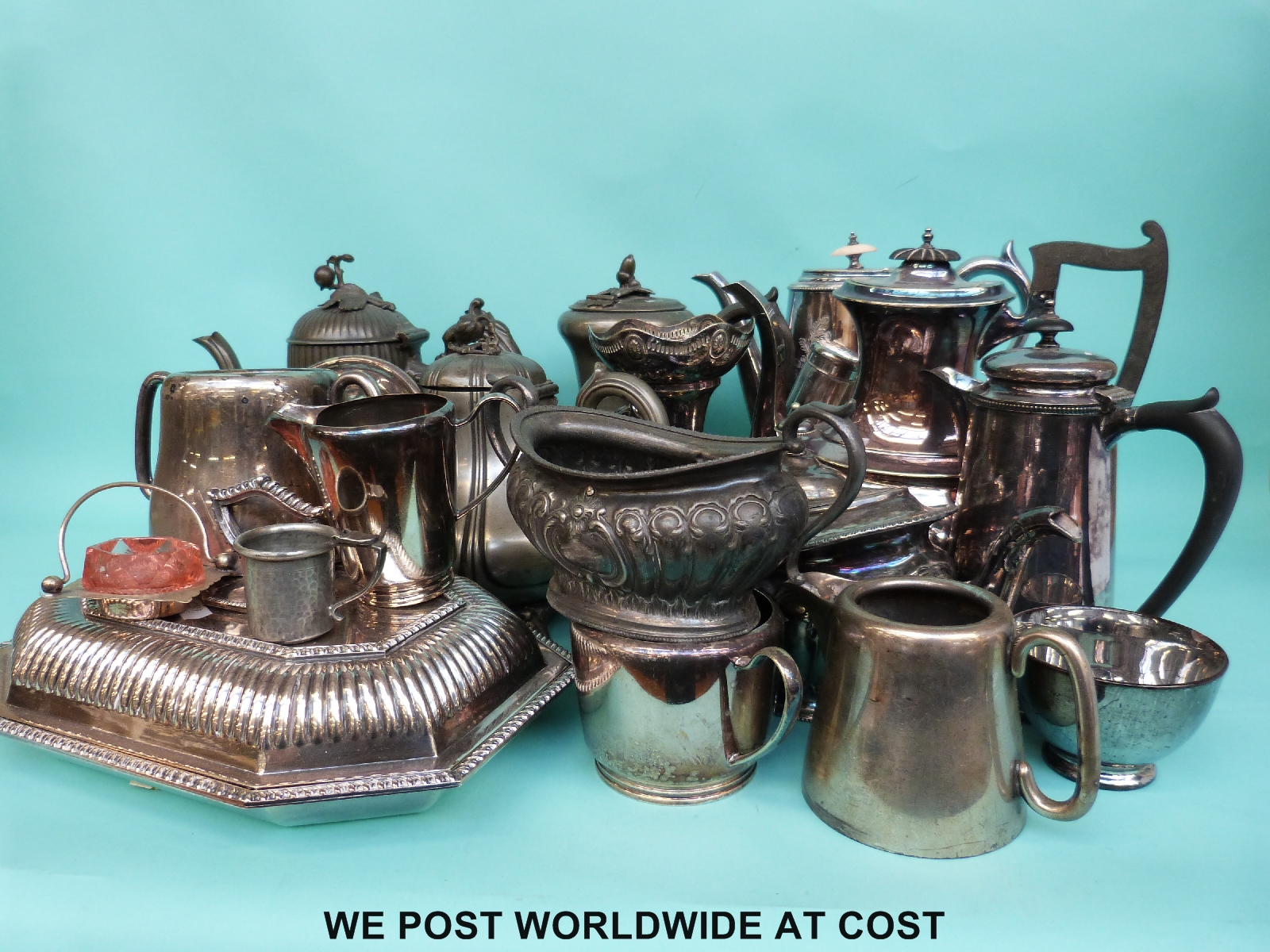 A quantity of silver plated ware to include teaware, entree dish etc.