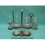 Three Elkington silver plate and cut glass pickle/oil/condiment sets