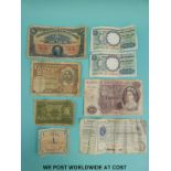 A small collection of bank notes to include Hollom £10,
