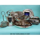 A collection of silver plate to include trays (largest length 45cm) coffee pot,