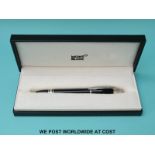 Montblanc fountain pen with black resin barrel and cap, chrome fittings and 18ct gold nib,