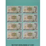 Eight consecutive uncirculated Royal Bank of Scotland 2005 £5 notes,