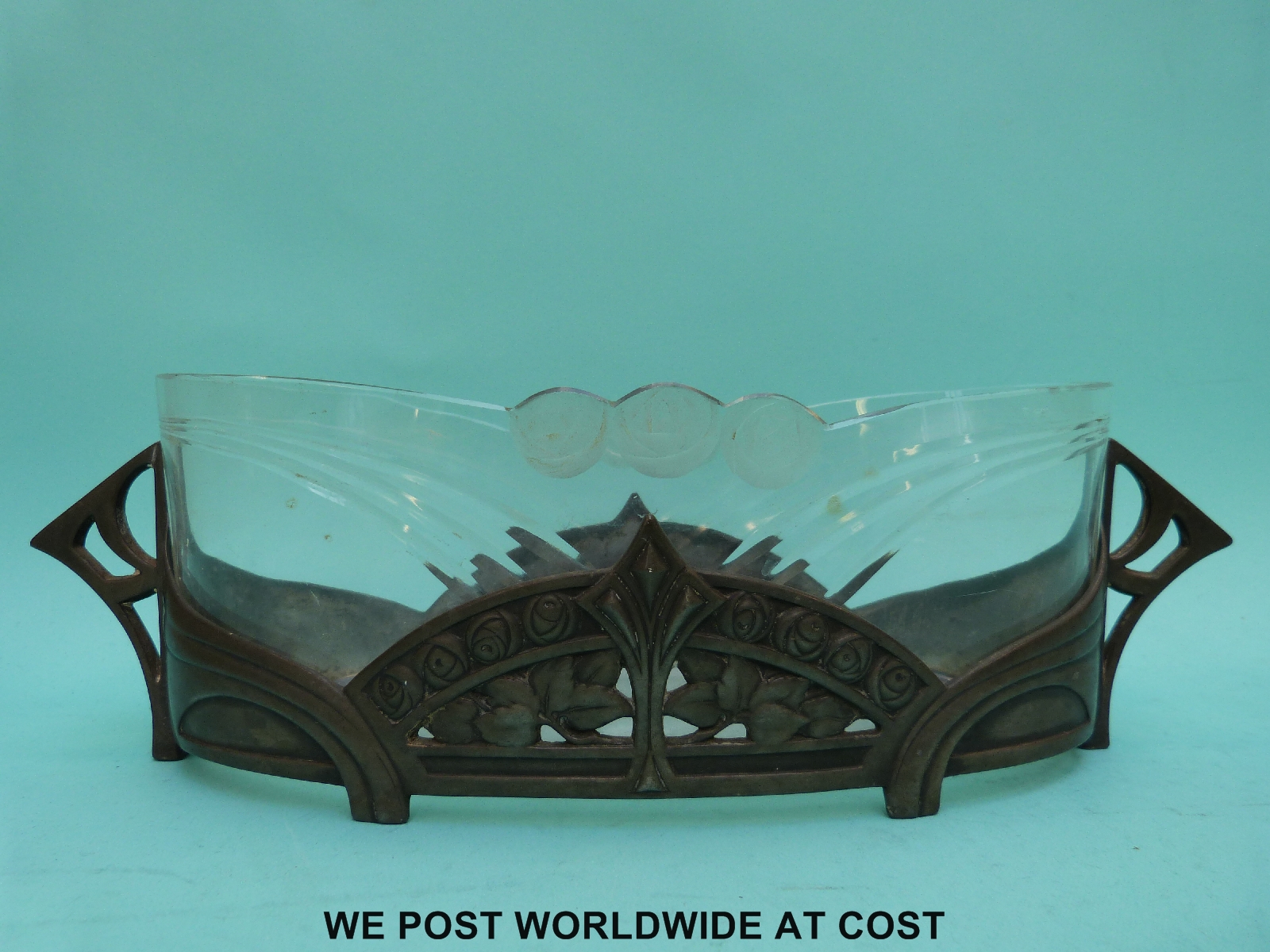 A glass and WMF pewter mounted oval bowl,