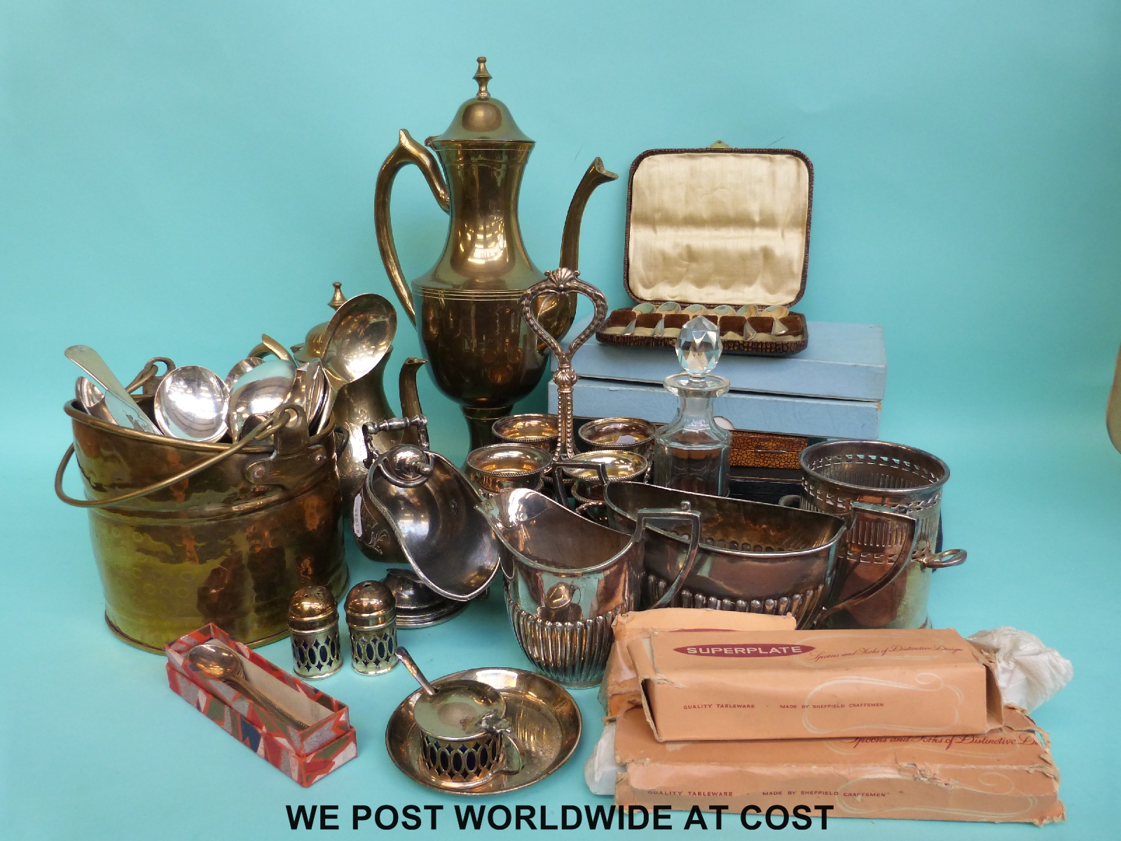 A quantity of silver plate and other metalware to include sets of cutlery,