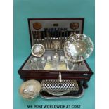 A Viners cased canteen of cutlery and a quantity of further silver plated items including tray,