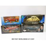 Four Burago, Solido and other 1:18 scale diecast model vehicles including James Bond, BMW,