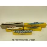 Five Tri-ang Minic 1:1200 scale Waterline Models Ships including HMS Vanguard, HMS Varicella,