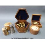 A cased sextant, compass,