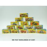 Fifteen Matchbox Superfast 1-75 series diecast model vehicles 8, 10, 12, 21, 22, 28, 29, 33, 35, 47,