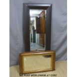 A walnut framed inlaid mirror together with a contemporary bevelled full length example