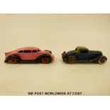 Two American diecast model cars Manoil 1930 Streamlined Sedan with pink and black body and pink