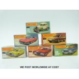 Six Matchbox 1-75 series diecast model vehicles, 28, 42, 56, 59, 73 and 74, all in original boxes.
