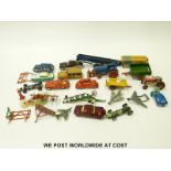 Twenty-four Corgi, Dinky and Britains diecast model vehicles including farm vehicles, aeroplanes,