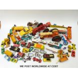Over 50 Matchbox and other diecast model vehicles including two ERTL large scale tractors