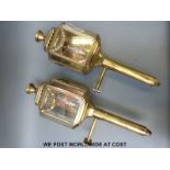 A pair of brass electric coach lamps,