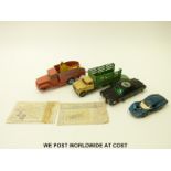 Four Corgi diecast model vehicles together with various sheets of Corgi decals