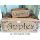 A set of ten wooden vintage style storage/retail boxes with fruit and veg theme,
