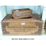 A set of ten wooden vintage style storage/retail boxes with fish theme,