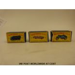 Three Matchbox Lesney 1-75 series diecast model vehicles 4, 10 and 27,