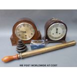 Two c1930 mantel clocks, one Enfield in bakelite the other a three train together with weights,