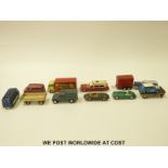 Twelve Corgi Toys diecast model vehicles including ERF Model 44G, Moorhouses Jams, Ambulance,