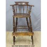An unusual 19thC elm-seated auctioneer's / clerk's / umpire's high chair with footrest with
