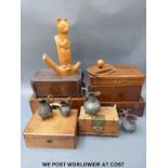 A collection of wooden boxes,