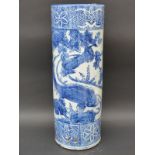 A Chinese export blue and white umbrella stand with fish decoration,