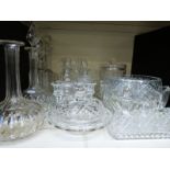 A quantity of glassware including hobnail cut decanter,