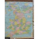 Two Stanford's linen backed wall maps of Great Britain and The World (largest 115 x 91cm)