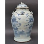 A 19th century Chinese blue and white ginger jar with flower and duck decoration,
