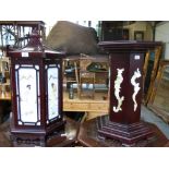 A Chinese lantern style lamp on stand decorated with Shibayama panels,