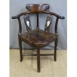 A Chinese rosewood chair with carved decoration and marble inset panels
