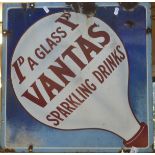 A vintage enamel advertising sign '1D A Glass Vantas Sparking Drinks' (51cm square)