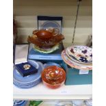 A collection of ceramics and glass including Wedgwood Jasperware, Carnival,