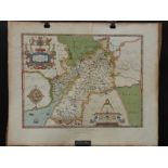 Reproduction Saxon's map of Gloucestershire dated 1577,