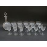 A late 19thC suite of cut glassware including sherry,