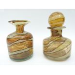 Mdina glass vase and matching decanter in the Earth & Sand pattern,