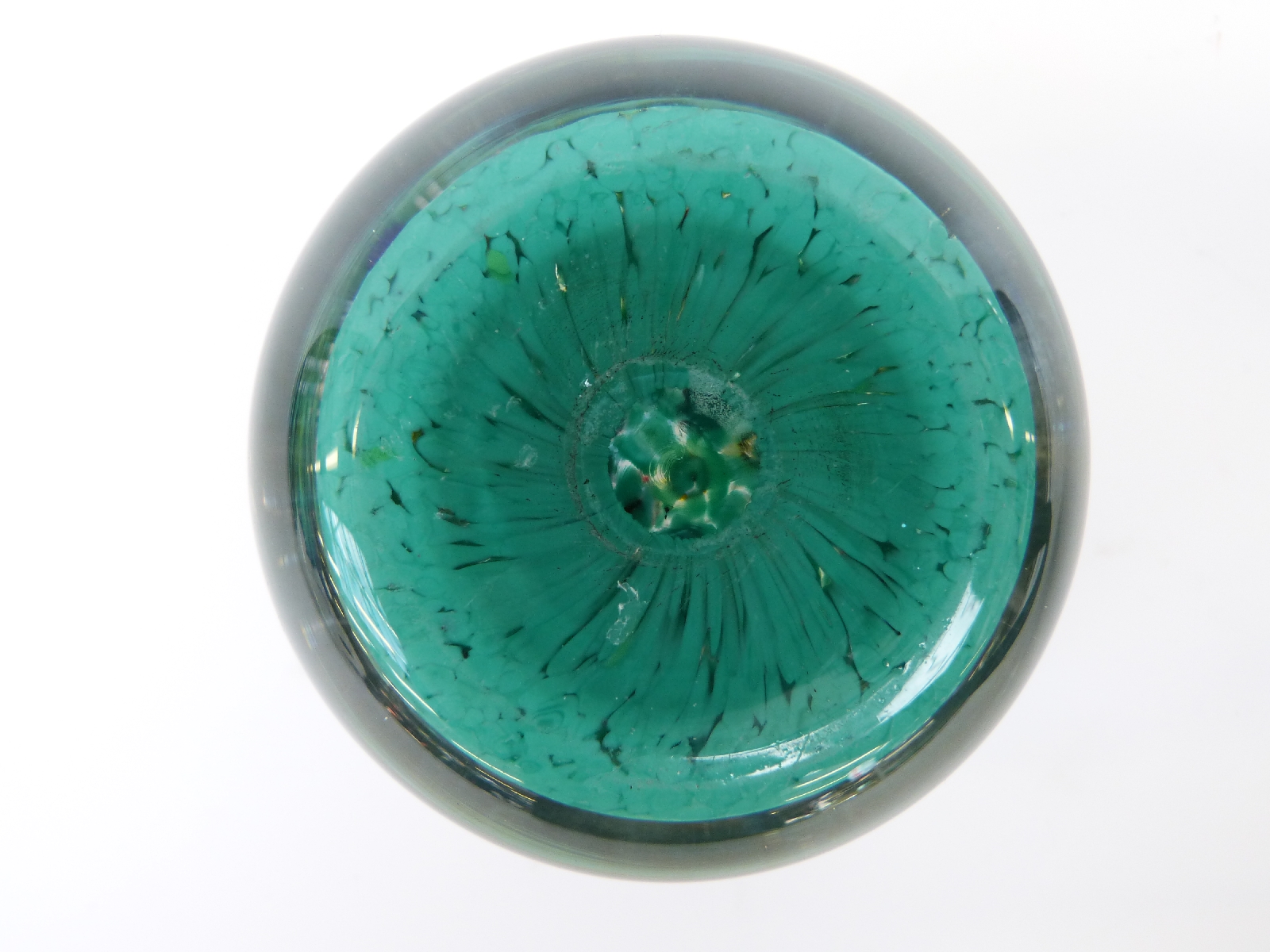 A millefiori glass paperweight with various multicoloured canes on a turquoise ground, - Image 3 of 3