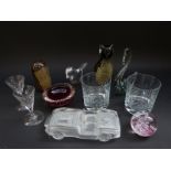 Eleven pieces of various glassware to include Whitefriars control bubble bowl,