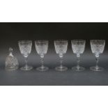 Six Thomas Webb cut crystal wine glasses with bulbous stems