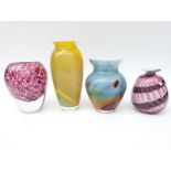 Four coloured glass vases including a Ronald Stennett Wilson vase with purple flecks and a French