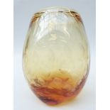 Whitefriars control bubble golden amber glass vase designed by William Wilson,