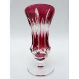 Val St Lambert flash overlaid and cut glass pedestal vase,