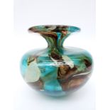 Mdina glass vase bulbous form with collared neck in 'tiger' striped pattern, 11.