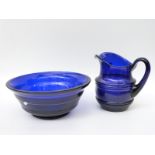 Bristol Blue glass jug and bowl set